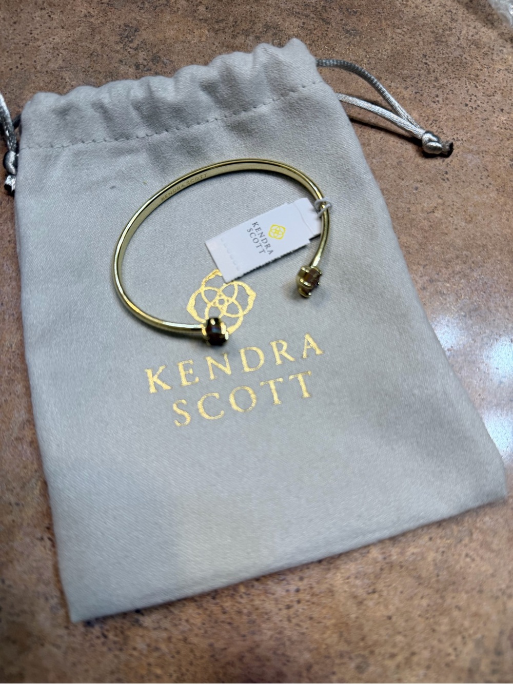 Kendra Scott Gold Open Cuff Bracelet with Brown Stones